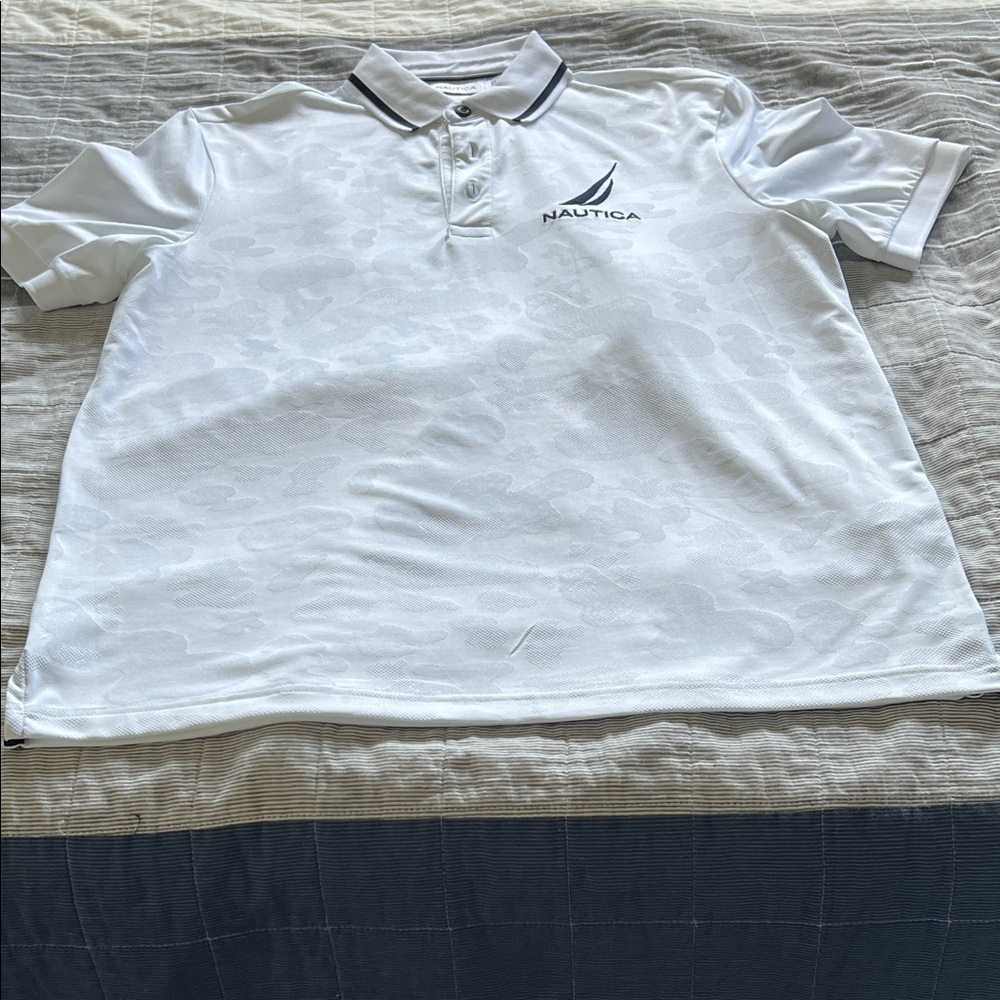Nautica Men's White Polo with Subtle Pattern